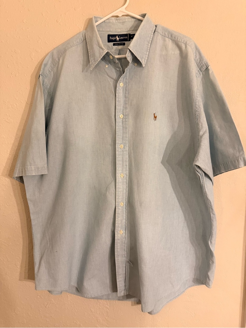 Ralph Lauren Men’s 2XL classic Fit Blue short sleeve cotton button up shirt.